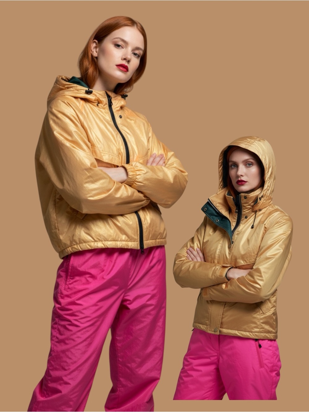 Obermeyer Metallic Light Gold Hooded Ski Jacket - Women
